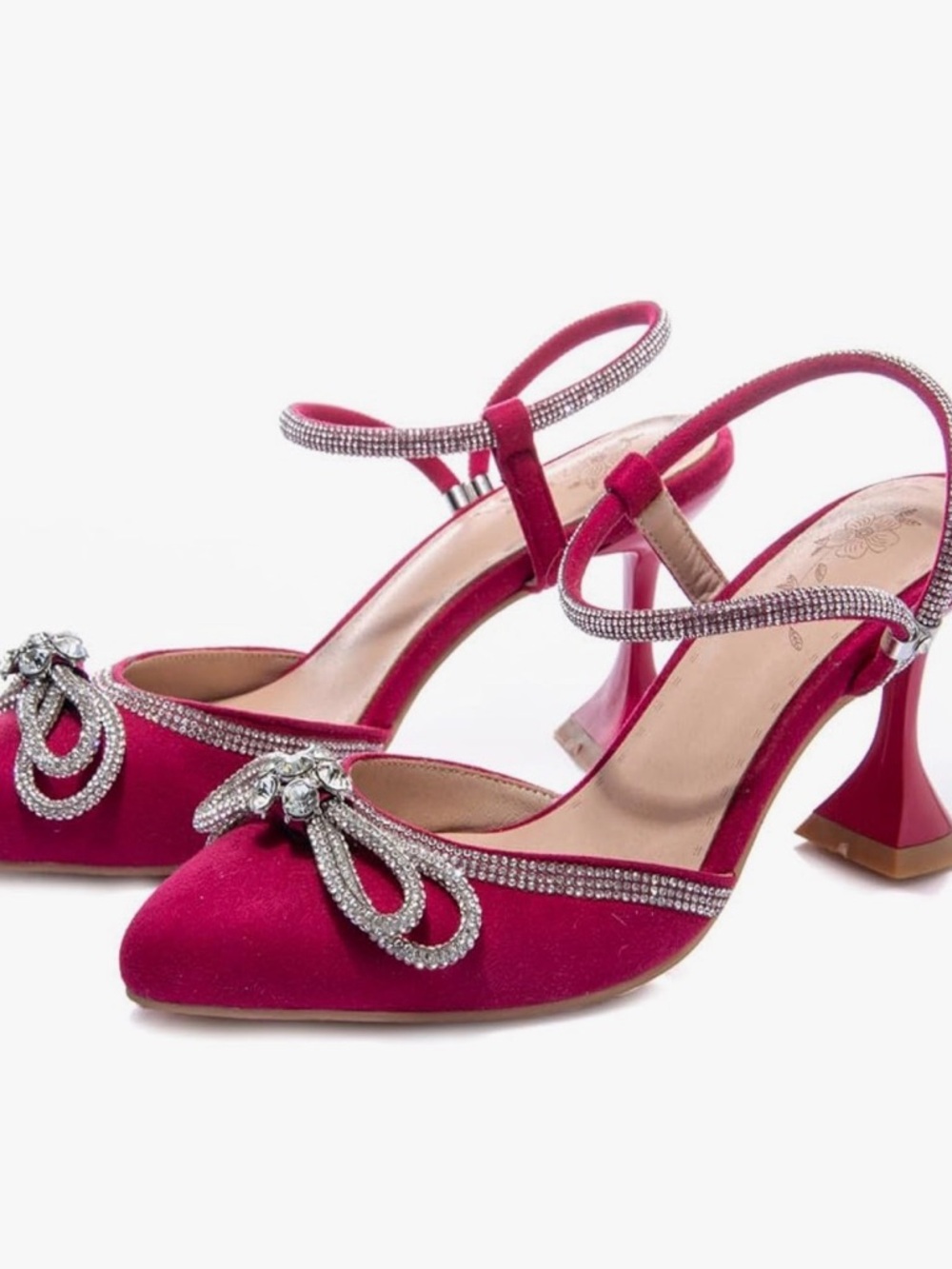 WWomen's Fuchsia Satin Slingback Heels with Crystal Trim